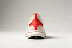 Running shoe heel view with the orange-red heel counter