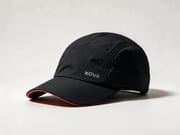 Black running cap with a reflective wordmark