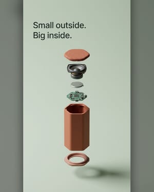 Exploded view: the parts of a portable speaker floating apart