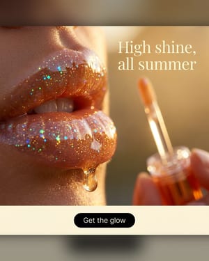 Beauty ad: a macro of lips in glitter gloss with a drip