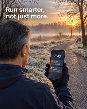 Notification ad: a running coach alert on a frosty path