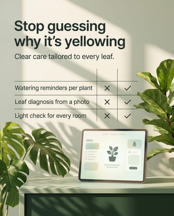 Comparison chart ad: a plant care app with ticks and crosses