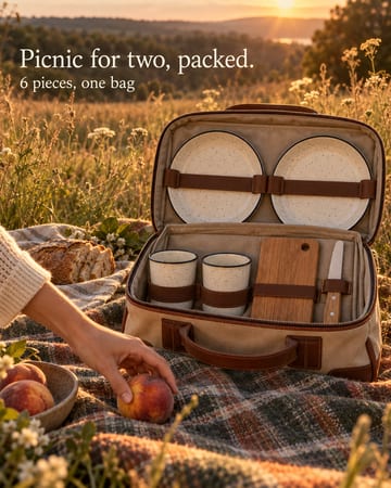 Bundle ad: a picnic set for two on a checked blanket