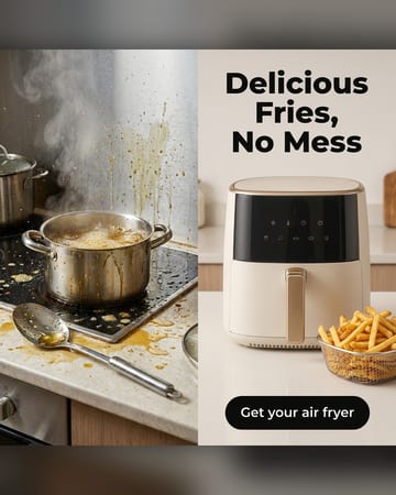 Us vs them ad: a greasy stovetop against an air fryer