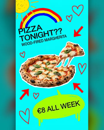 Ugly ad: a paint-program pizza night ad on cyan