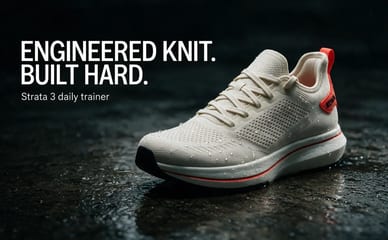 A+ content banner with the running shoe on wet concrete