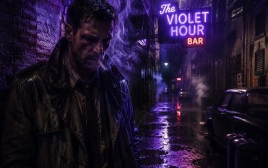 Noir-style rainy street scene comparing the look of flagship AI video models