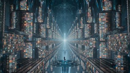 A vaulted hall of glowing screens