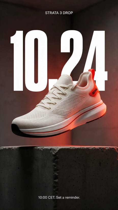 Vertical drop story with the date set behind the shoe
