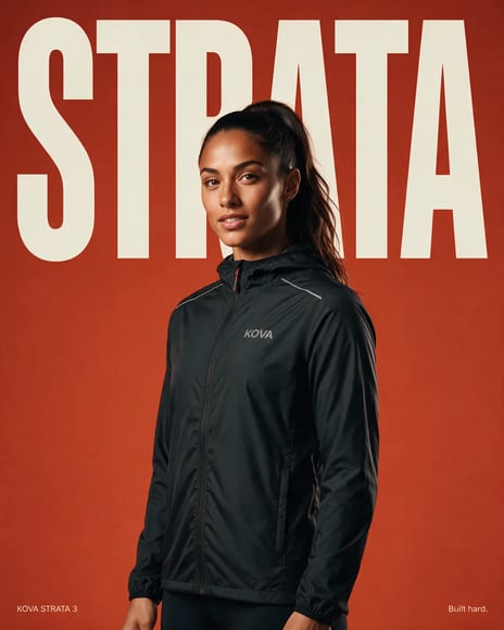 Text behind image: the word STRATA set behind an athlete