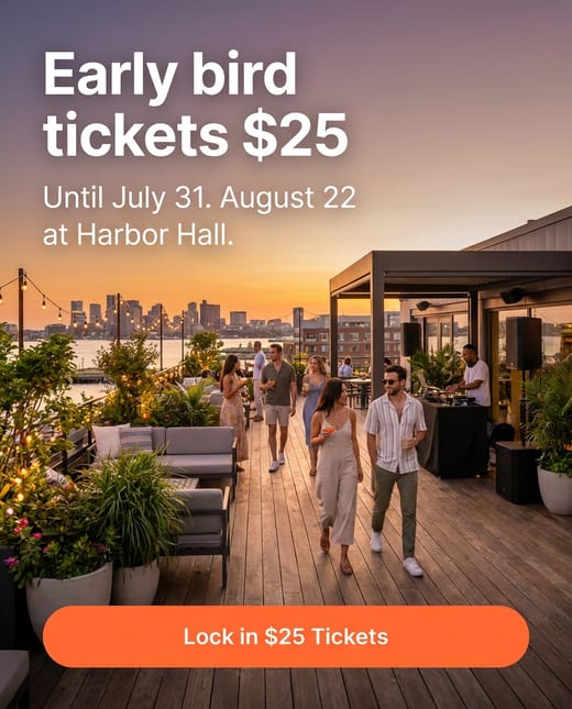 Early bird ticket ad for a rooftop music night