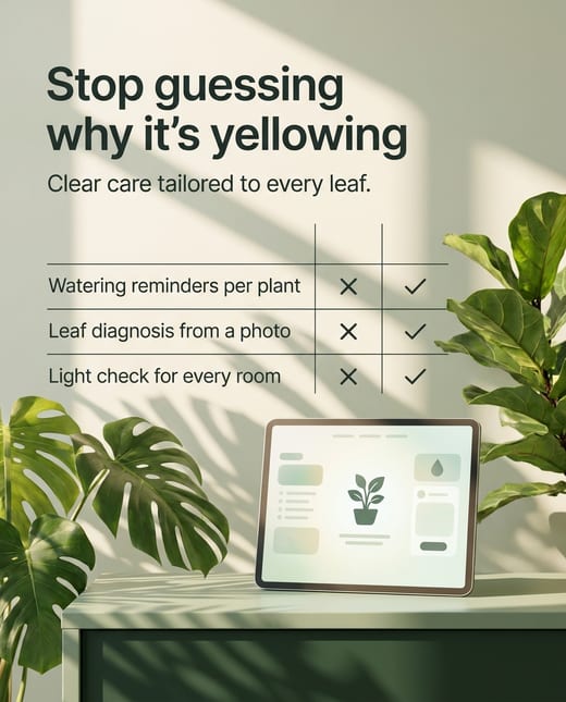 Comparison chart ad: a plant care app with ticks and crosses