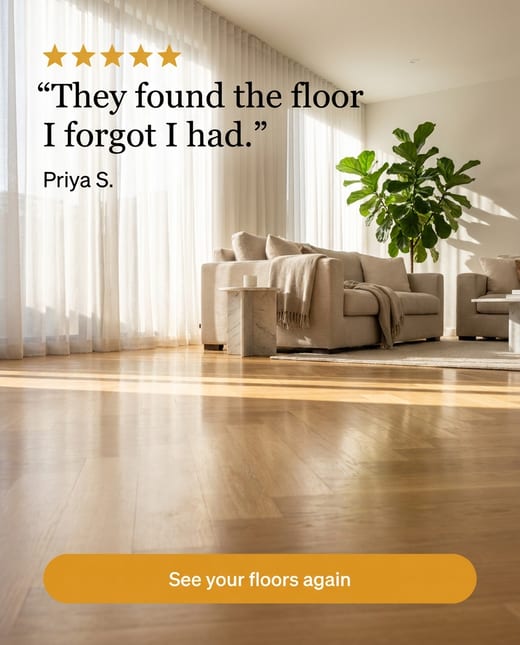Customer review ad: a spotless living room and five stars