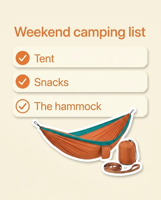 Notes app ad: a camping checklist ending in a hammock