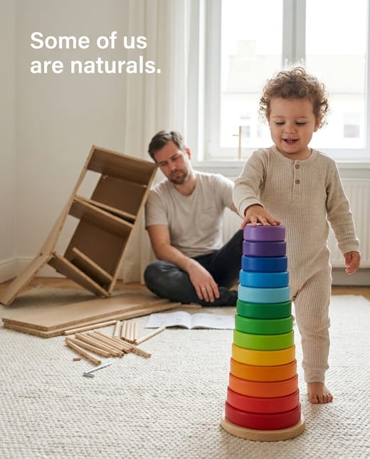 Funny ad: a toddler who stacked every ring perfectly