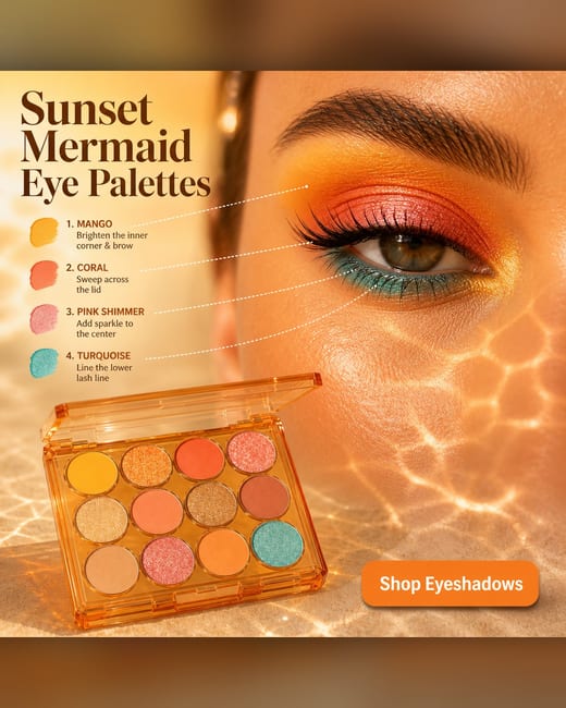 How-to ad: an eyeshadow palette with numbered steps on an eye