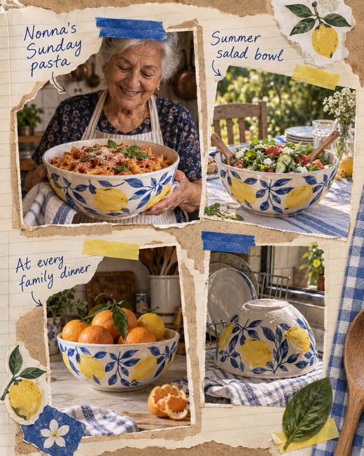 Scrapbook ad: a family recipe page with a painted bowl