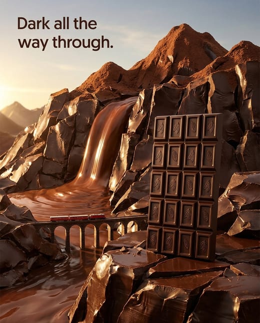 Creative ad: a mountain range made of dark chocolate