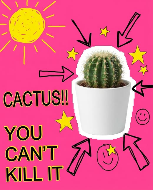 Ugly ad: a paint-program cactus ad on hot pink