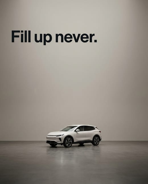 Typography ad for an electric SUV: Fill up never