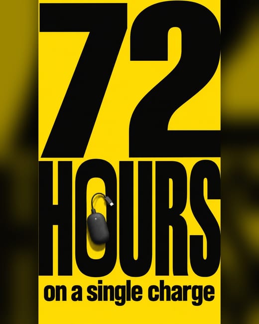 Typography ad: 72 hours in huge type for a power bank
