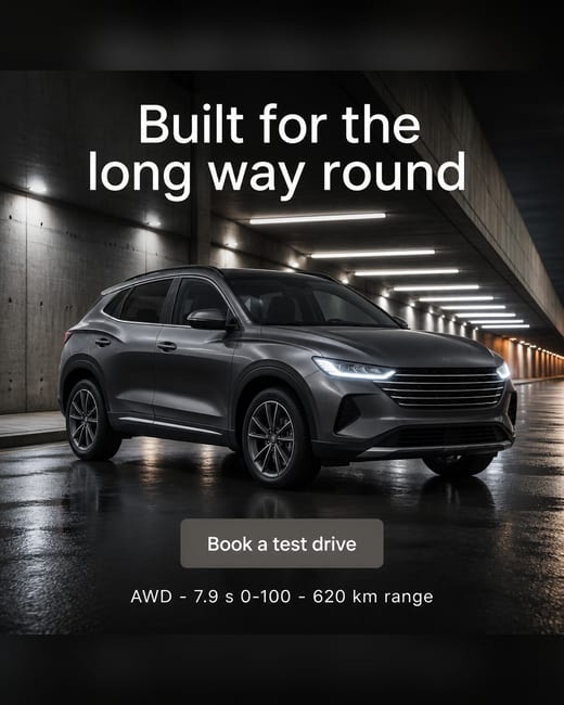 Car ad: an SUV in an LED-lined tunnel