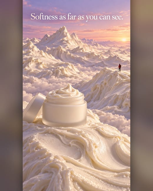 Creative ad: mountains made of whipped body butter