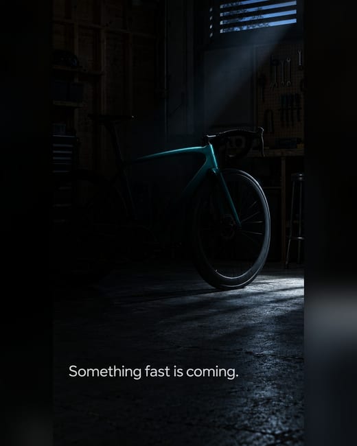 Teaser ad: a bicycle in a dark garage, one beam of light