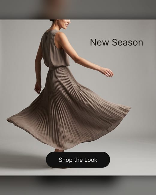 Fashion ad: a woman spinning so her skirt flares into a circle
