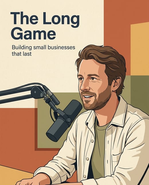 Illustrated portrait of a podcast host speaking into a microphone