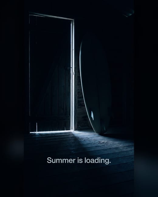 Teaser ad: a dark beach hut doorway with a sliver of moonlight