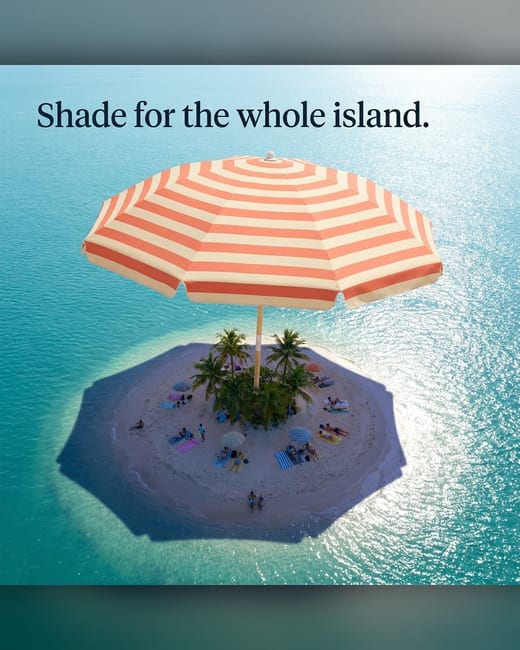 Creative ad: a giant umbrella shading a whole island from above