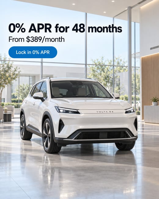 Finance offer ad for a pearl white electric SUV