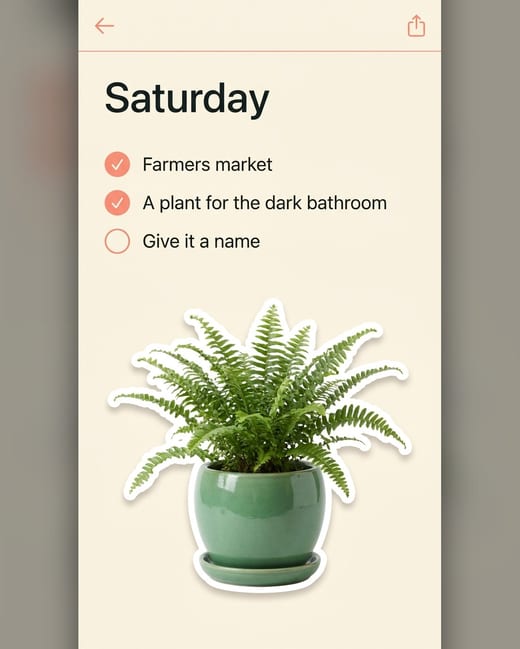 Notes app ad: a Saturday list with a potted fern