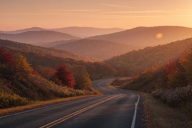 Road through autumn hills