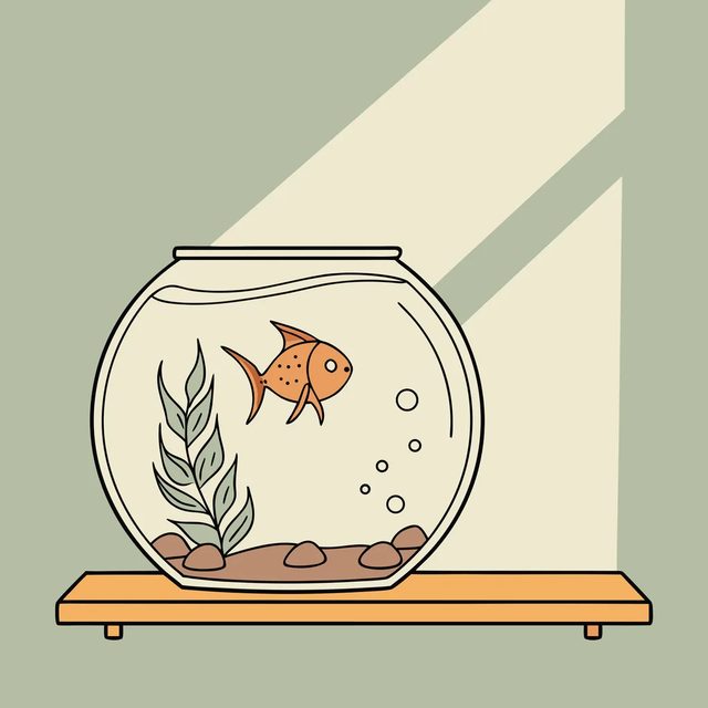 Goldfish bowl on the shelf