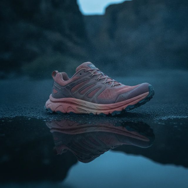 The trail shoe on black sand