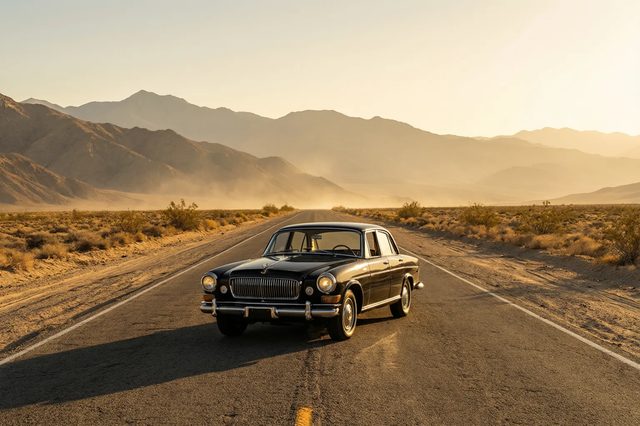 Desert road, low sun