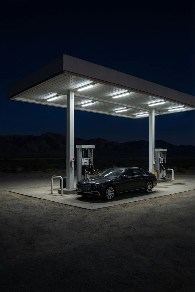 Forecourt at night
