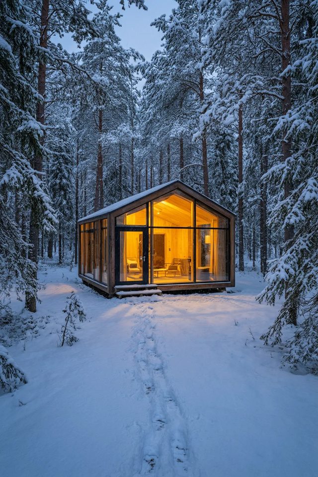 Cabin in snow