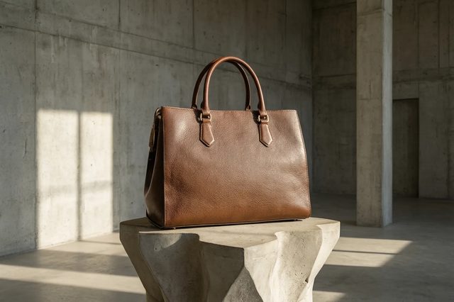 Leather tote, hard light