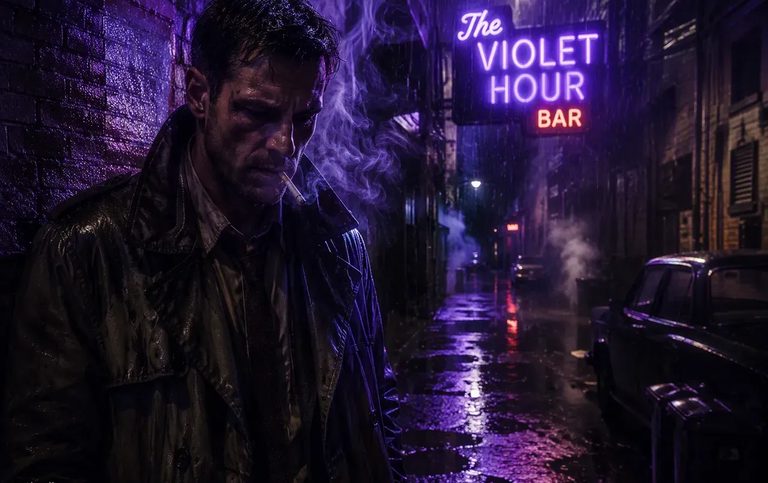 Moody AI-generated noir street used to compare the look of the flagship video models