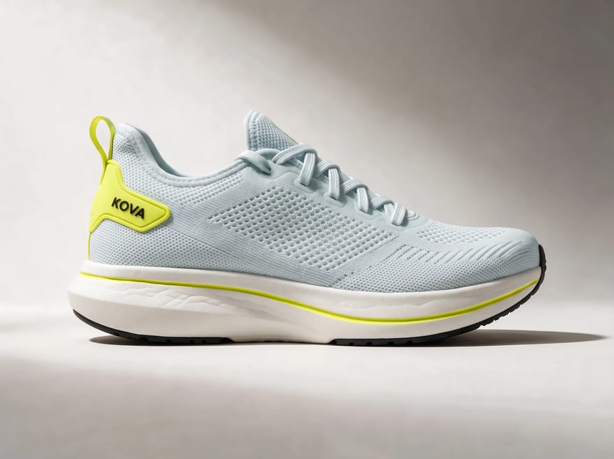 Glacier colorway, pale blue knit with a volt heel