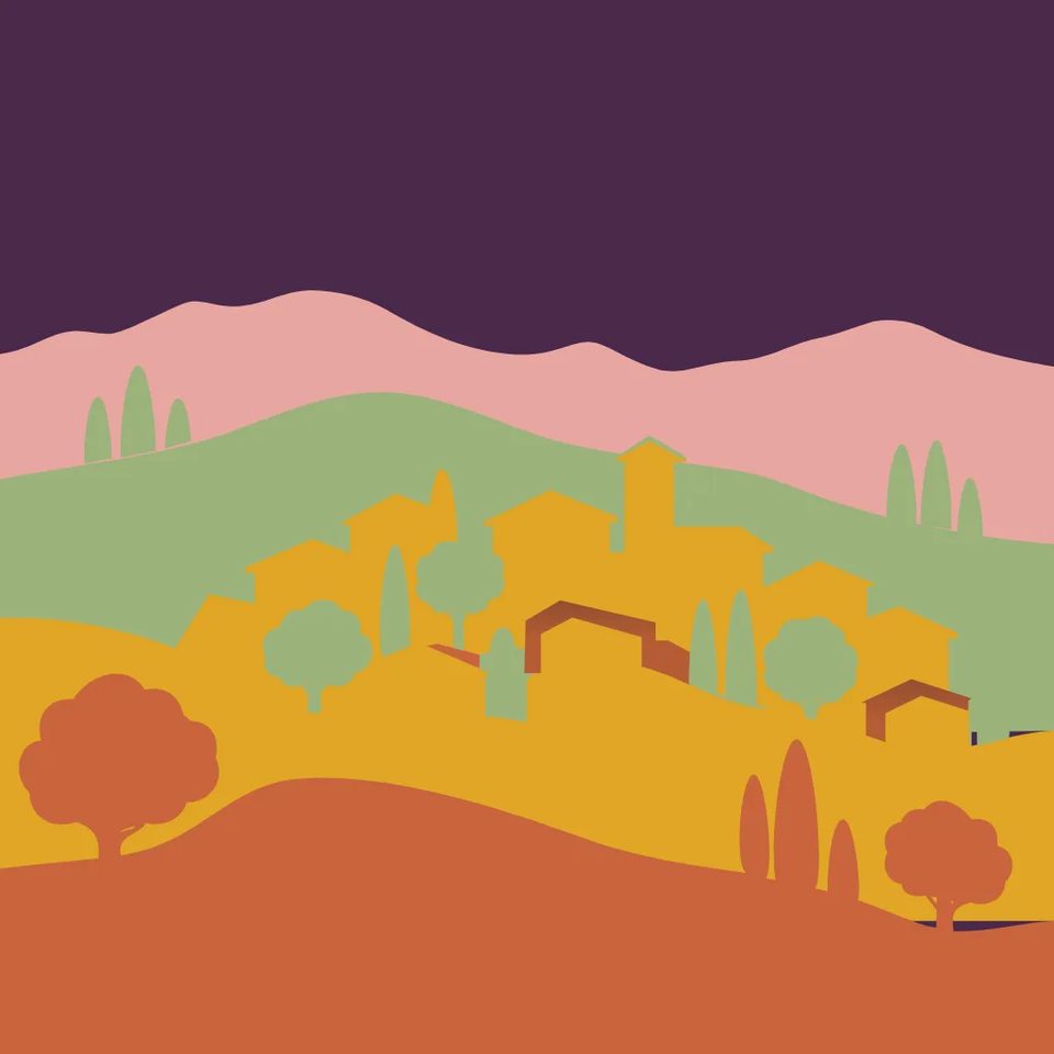 Hillside village, paper cutout