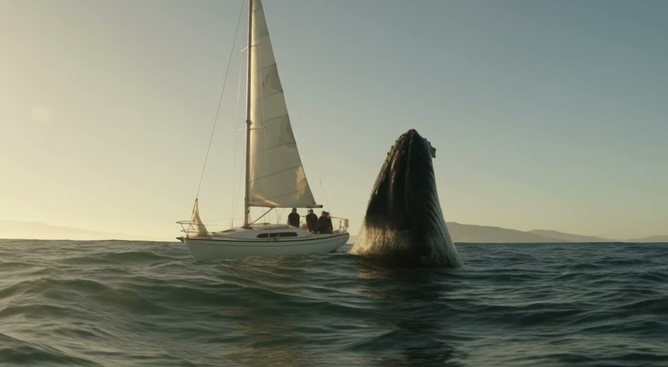 Whale beside a sailboat