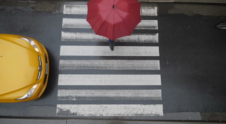 Umbrella, taxi, bicycle