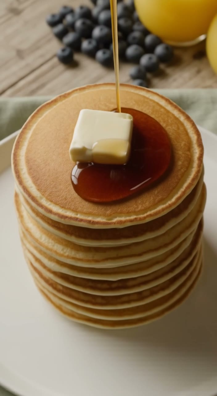 Syrup over pancakes