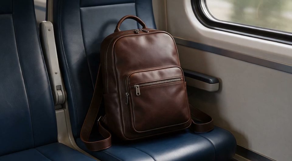 A backpack on the train