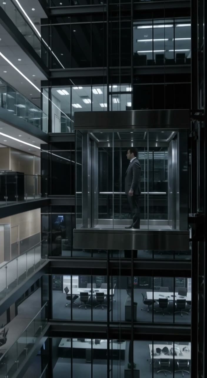 The glass lift at night