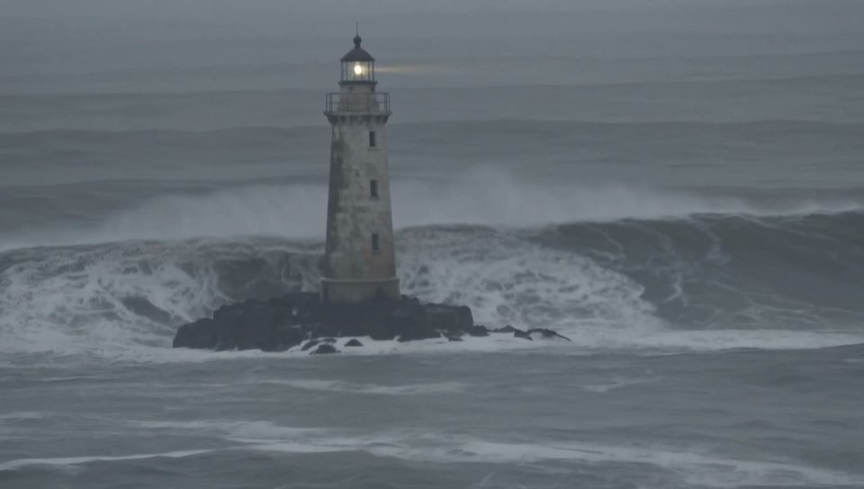 Lighthouse in a heavy sea